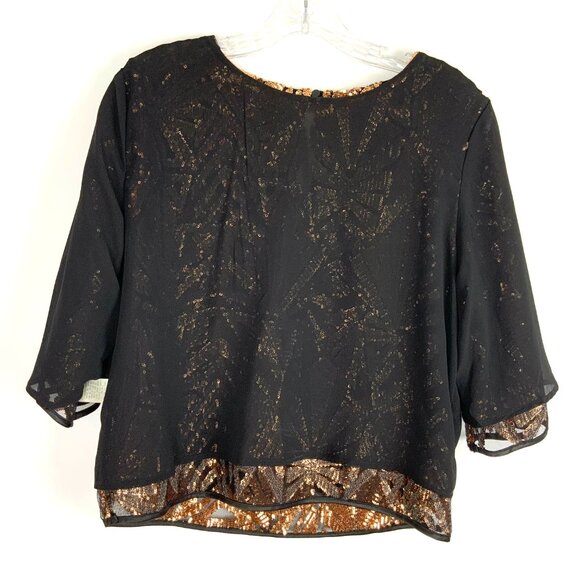 New Everly Sequin Gold Copper Geometric Pattern Glam Party Top Sz M - Picture 10 of 16